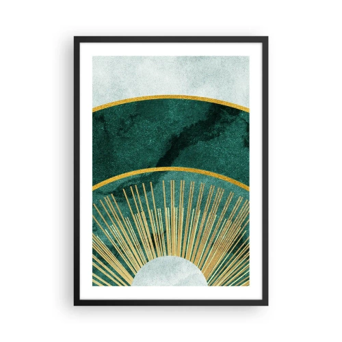 Poster in einem schwarzem Rahmen - Eine elegante geometrische Komposition in Grün- und Goldtönen - 50x70cm - Anderes Sonnensystem - Moderne Wanddekoration für Wohnzimmer und Schlafzimmer ARTTOR