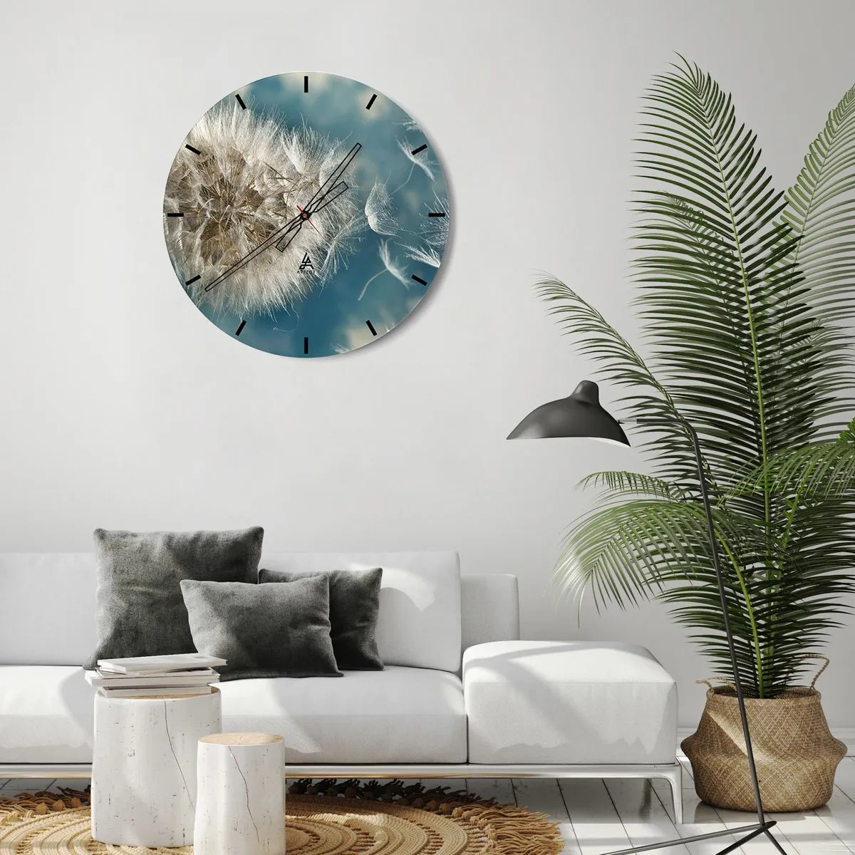 Wanduhr - Glasuhr - Ein Löwenzahn vor blauem Himmel mit schwebenden Samen - 30x30cm - Engelsatem - Moderne Wanddekoration für Wohnzimmer, Küche und Schlafzimmer ARTTOR