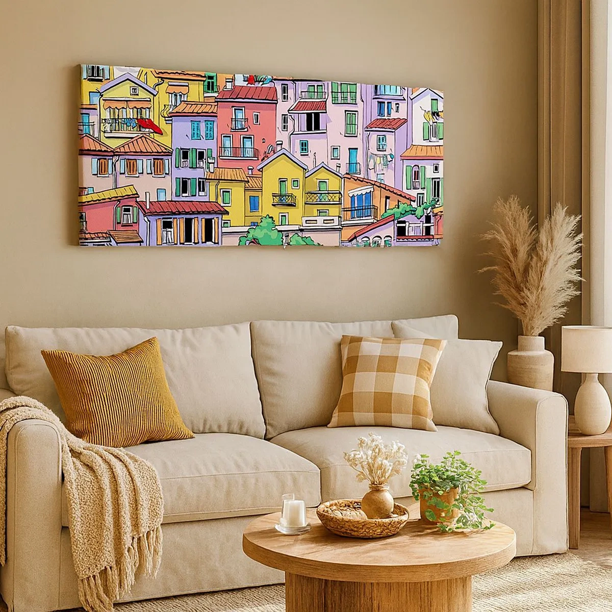 Bild auf Leinwand - Leinwandbild - Lustige Stadt - 100x40 cm