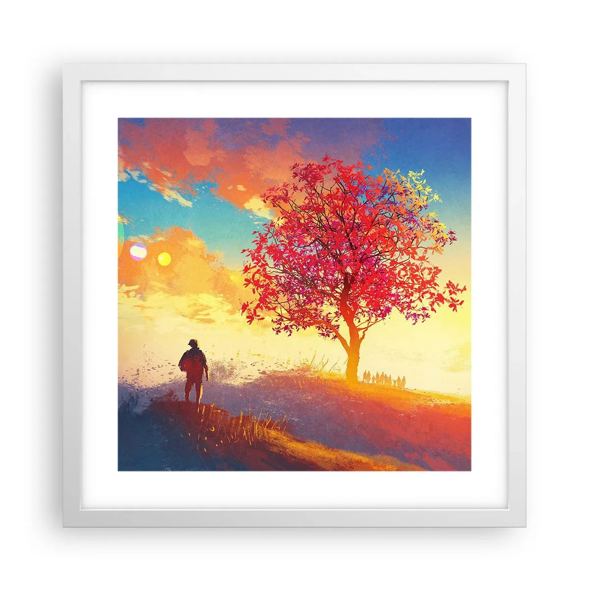 Poster in einem weißen Rahmen - Pilger am Ziel - 40x40 cm