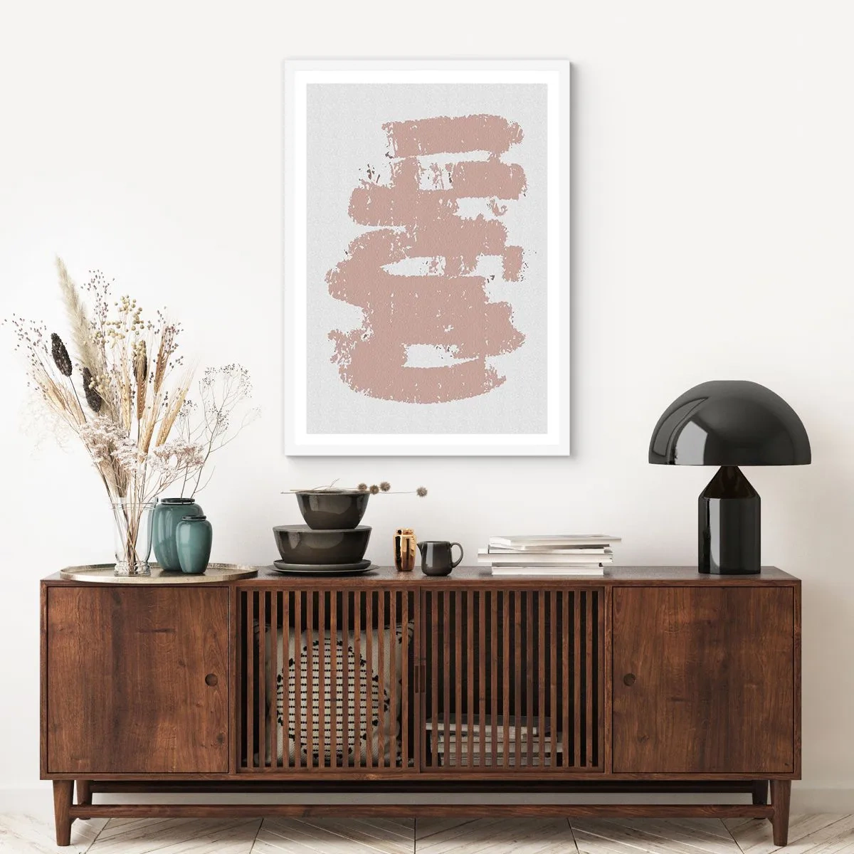 Poster in einem weißen Rahmen - Abstraktion in zartem Rosa - 70x100 cm