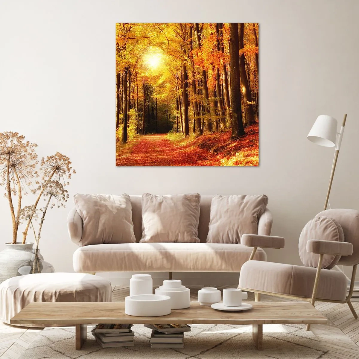 Bild auf Leinwand - Leinwandbild - Goldener Herbst auf einer Forststraße - 60x60 cm