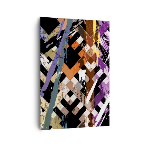 Bild auf Leinwand - Leinwandbild - Abstrakte Komposition mit farbigen Linien auf schwarzem Hintergrund - 70x100cm - Quadriert - Moderne Wanddekoration für Wohnzimmer und Schlafzimmer ARTTOR