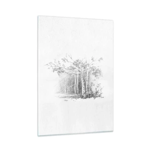 Glasbild - Bild auf glas - Skizze eines Birkenwaldes in monochromen Tönen - 50x70cm - Das Licht des Birkenwaldes - Moderne Wanddekoration für Wohnzimmer und Schlafzimmer ARTTOR
