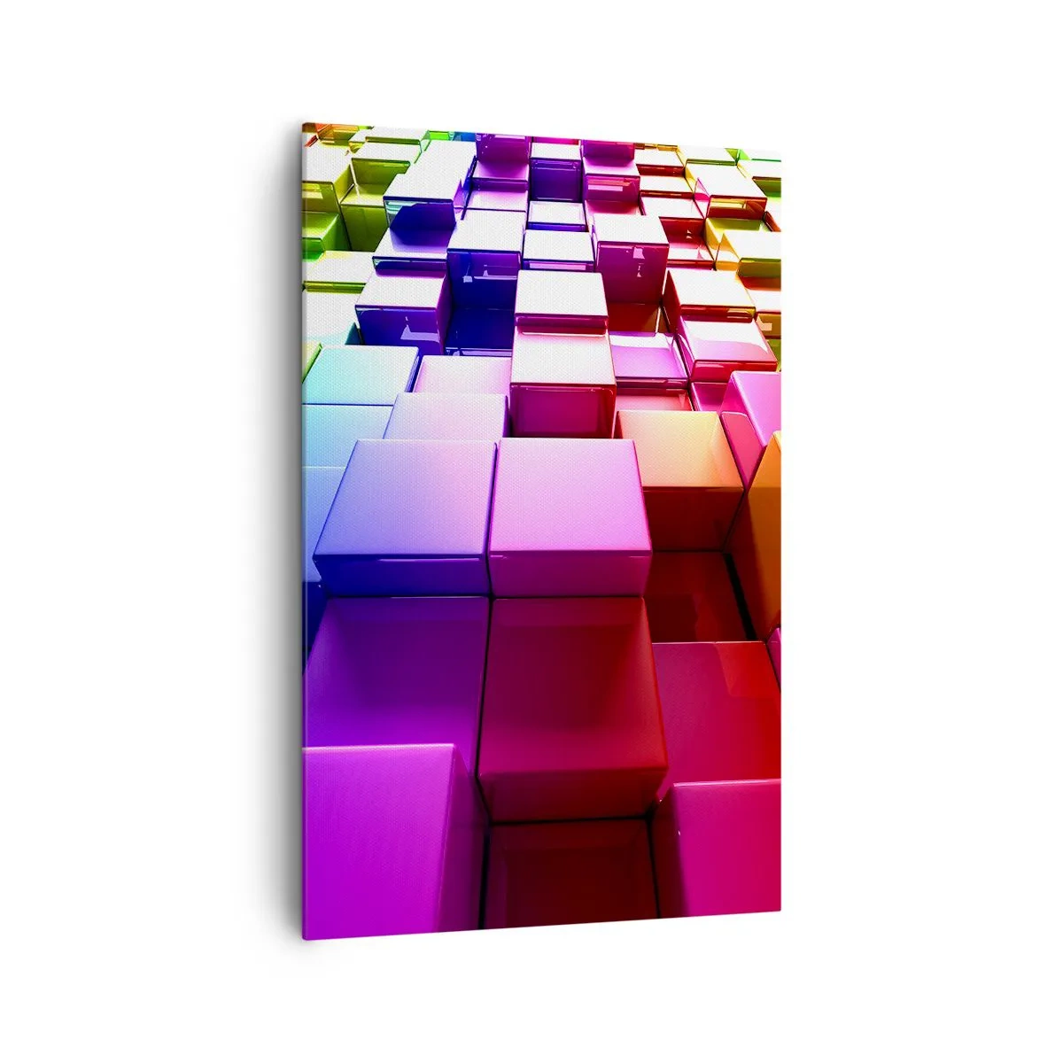 Bild auf Leinwand - Leinwandbild - Bunte geometrische 3D-Würfel - 80x120cm - Op-Art gemeinsam im Team - Moderne Wanddekoration für Wohnzimmer und Schlafzimmer ARTTOR