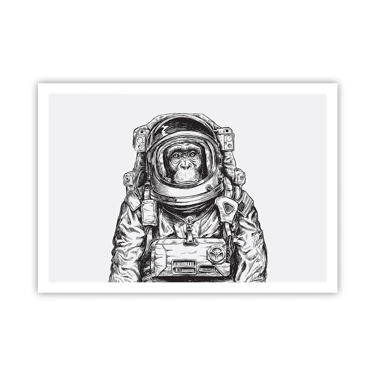 Poster - Grafik eines Astronauten im Raumanzug mit Affenkopf - 100x70cm - Alternative Evolution - Moderne Wanddekoration für Wohnzimmer und Schlafzimmer ARTTOR