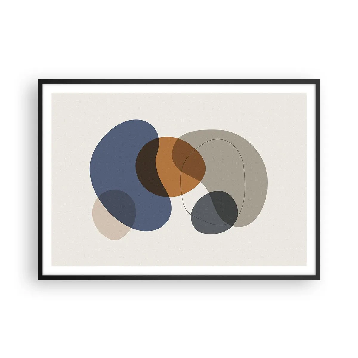 Poster in einem schwarzem Rahmen - Abstrakte bunte Formen in Blau- und Brauntönen - 100x70cm - Farbtropfen - Moderne Wanddekoration für Wohnzimmer und Schlafzimmer ARTTOR