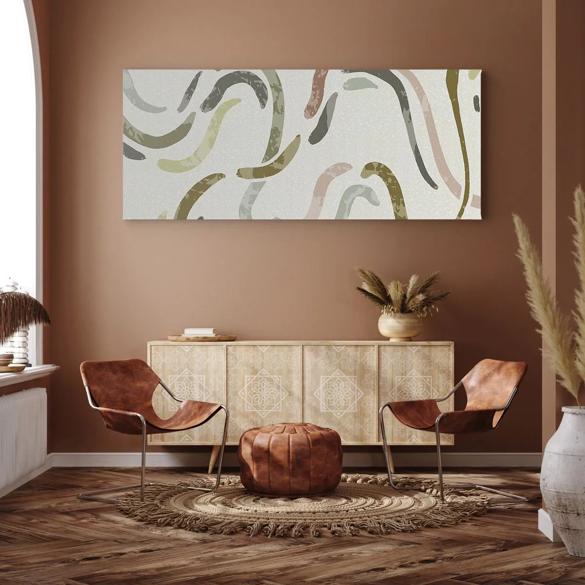 Bild auf Leinwand - Leinwandbild - Abstrakte Bögen in Pastellfarben - 140x50cm - Fröhlicher Tanz der Abstraktion - Moderne Wanddekoration für Wohnzimmer und Schlafzimmer ARTTOR