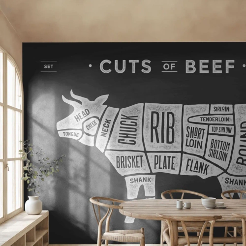 Selbstklebende Fototapete Deluxe Sticker - Metzger Grundierung - Gastronomie, Stier, Rindfleisch - 300x210 cm