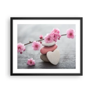 Poster in einem schwarzem Rahmen - Glückseligkeit mit einer Kirschblüte - 50x40 cm