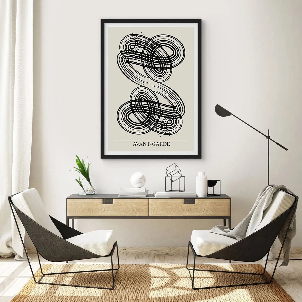 Poster in einem schwarzem Rahmen - Abstrakte Komposition avantgardistischer Linien - 50x70cm - Es kam spontan heraus - Moderne Wanddekoration für Wohnzimmer und Schlafzimmer ARTTOR