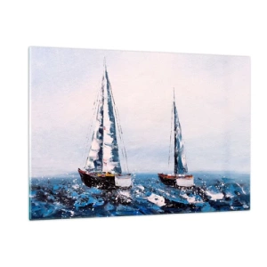 Glasbild - Bild auf glas - Zwei Yachten auf stürmischer See im impressionistischen Malstil. - 120x80cm - Bruderschaft des Windes - Moderne Wanddekoration für Wohnzimmer und Schlafzimmer ARTTOR