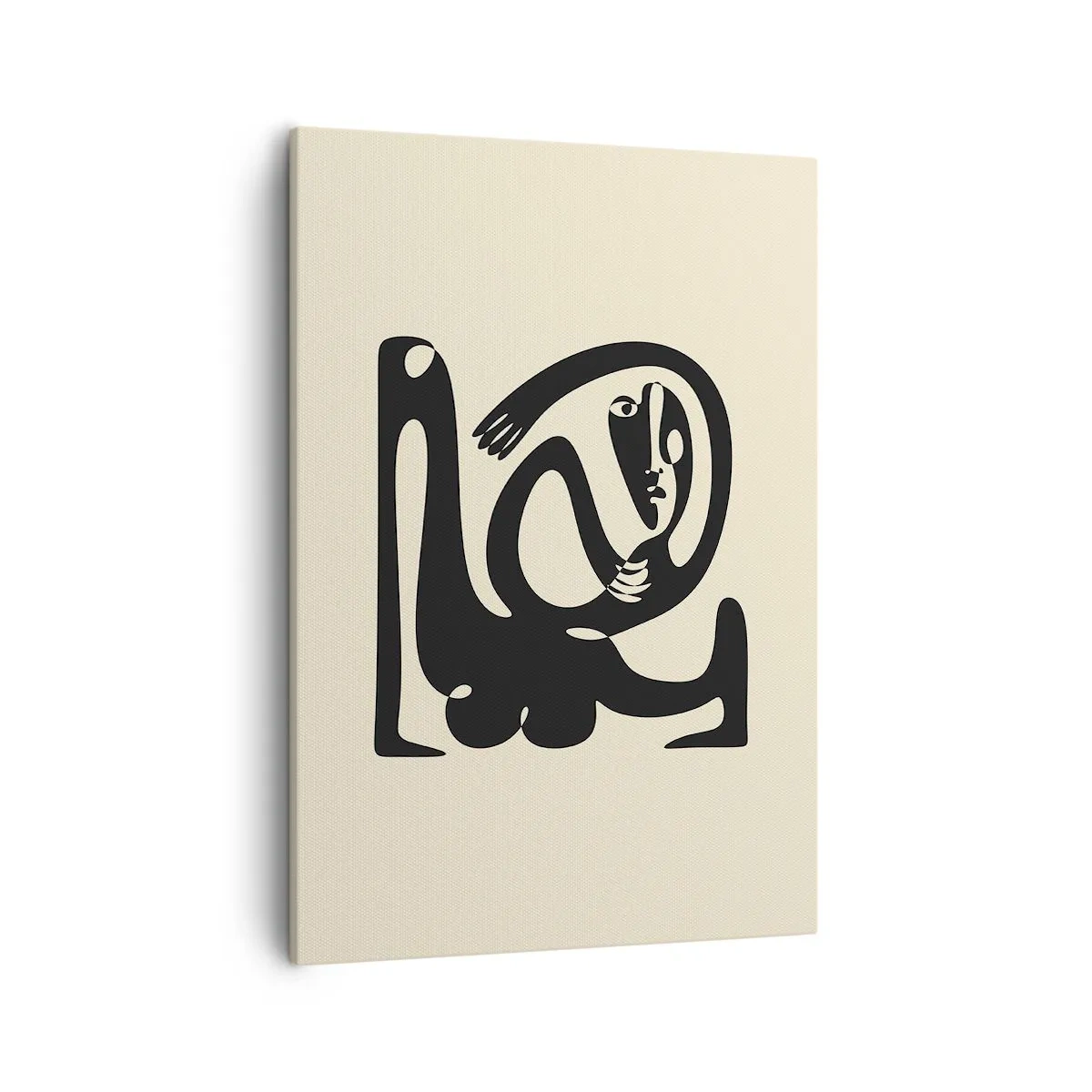 Bild auf Leinwand - Leinwandbild - Eine abstrakte Figur in Schwarz auf beigem Hintergrund - 50x70cm - Fast wie Picasso - Moderne Wanddekoration für Wohnzimmer und Schlafzimmer ARTTOR