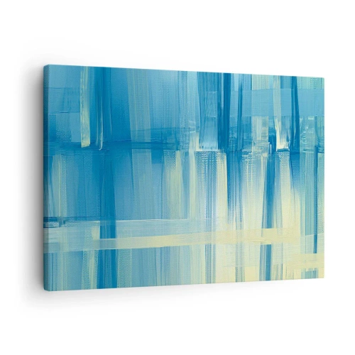 Bild auf Leinwand - Leinwandbild - Ein abstraktes Gemälde in Türkis- und Blautönen mit geometrischen Pinselstrichen. - 70x50cm - Komposition in Türkis - Moderne Wanddekoration für Wohnzimmer und Schlafzimmer ARTTOR