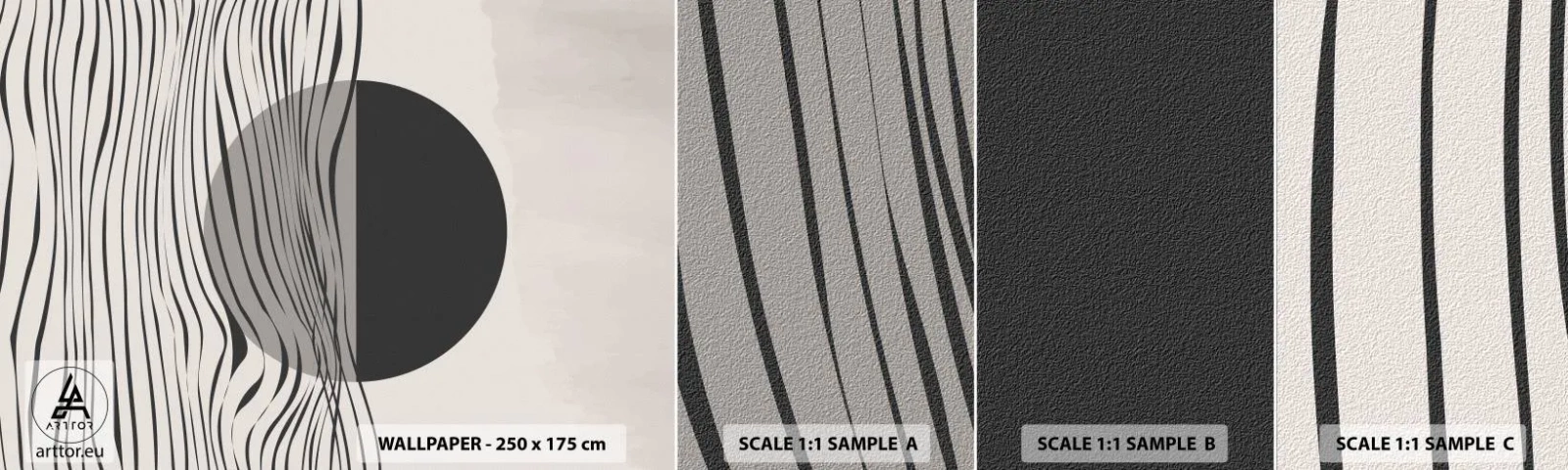 Fototapeten Muster Selbstklebend Deluxe Sticker - Halbe Komposition - Abstraktion, Stück, Schwarz und weiß - 100x30 cm