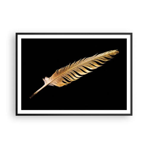 Poster in einem schwarzem Rahmen - Goldene Feder auf schwarzem Hintergrund - 100x70cm - Er hat ein ungewöhnliches Schreibtalent ... - Moderne Wanddekoration für Wohnzimmer und Schlafzimmer ARTTOR