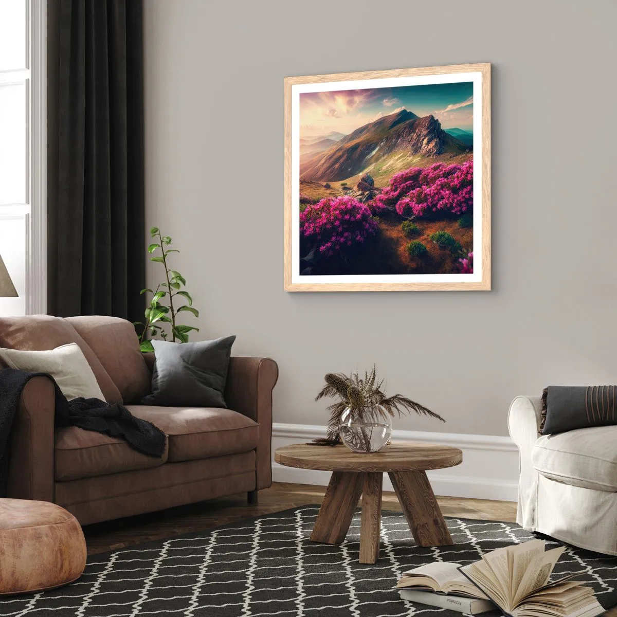 Poster in einem Rahmen aus heller Eiche - Sommer in den Bergen - 30x30 cm