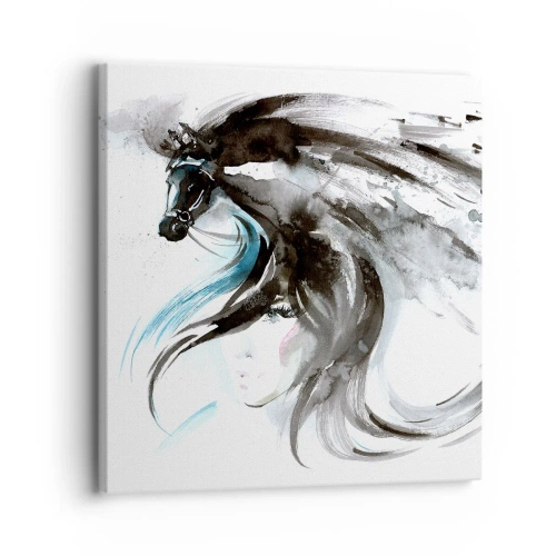 Bild auf Leinwand - Leinwandbild - Schwarzer Prinz Galopp - 30x30 cm
