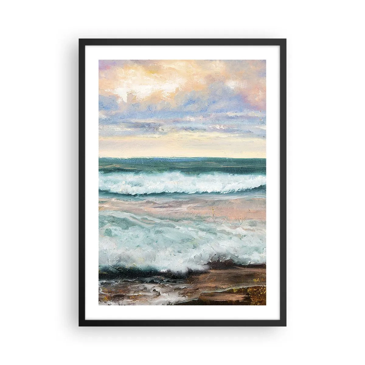 Poster in einem schwarzem Rahmen - Meereswellen bei Sonnenuntergang - 50x70cm - Hier werden Sie Ihre Seele baumeln lassen - Moderne Wanddekoration für Wohnzimmer und Schlafzimmer ARTTOR