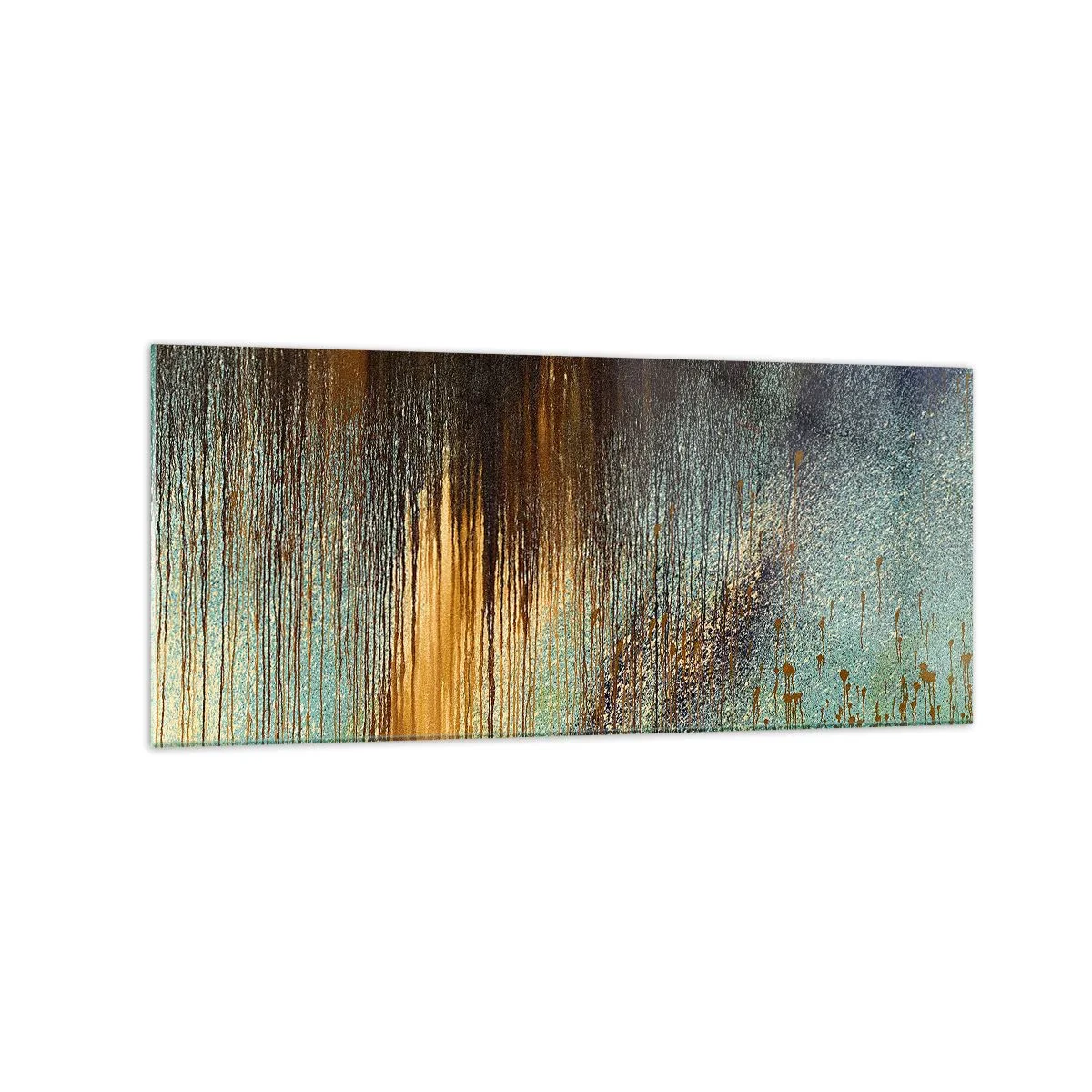 Glasbild - Bild auf glas - Eine abstrakte Farbkomposition in Gold-, Braun- und Blautönen. - 120x50cm - Eine nicht zufällige farbenfrohe Komposition - Moderne Wanddekoration für Wohnzimmer und Schlafzimmer ARTTOR