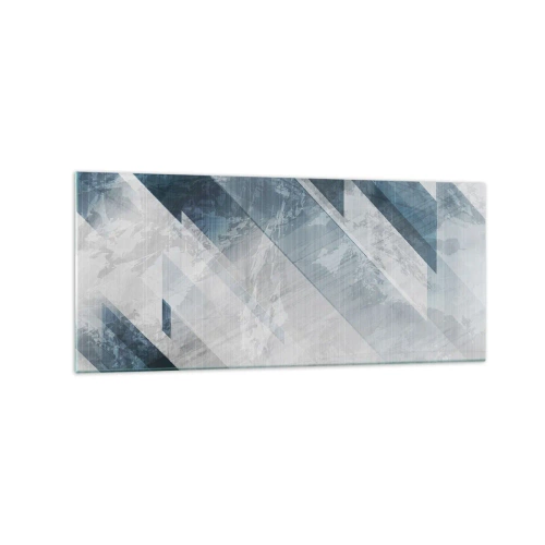 Glasbild - Bild auf glas - Abstrakte Linien in Grau- und Blautönen - 120x50cm - Räumliche Komposition - graue Bewegung - Moderne Wanddekoration für Wohnzimmer und Schlafzimmer ARTTOR
