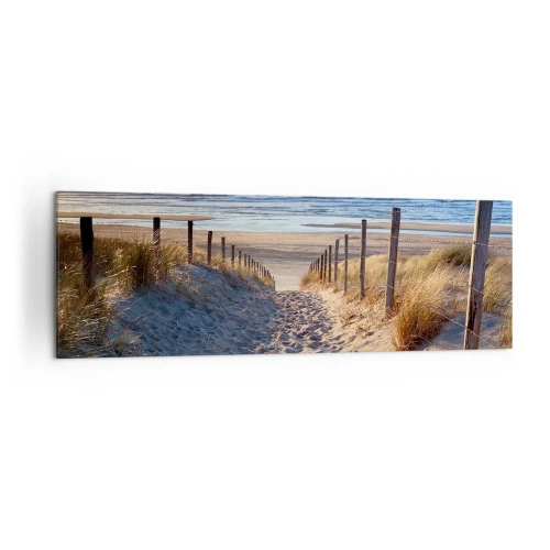 Bild auf Leinwand - Leinwandbild - Weg durch die Dünen zum Strand - 160x50cm - Das Rauschen des Meeres, der Gesang der Vögel, ein wilder Strand im Gras ... - Moderne Wanddekoration für Wohnzimmer und Schlafzimmer ARTTOR