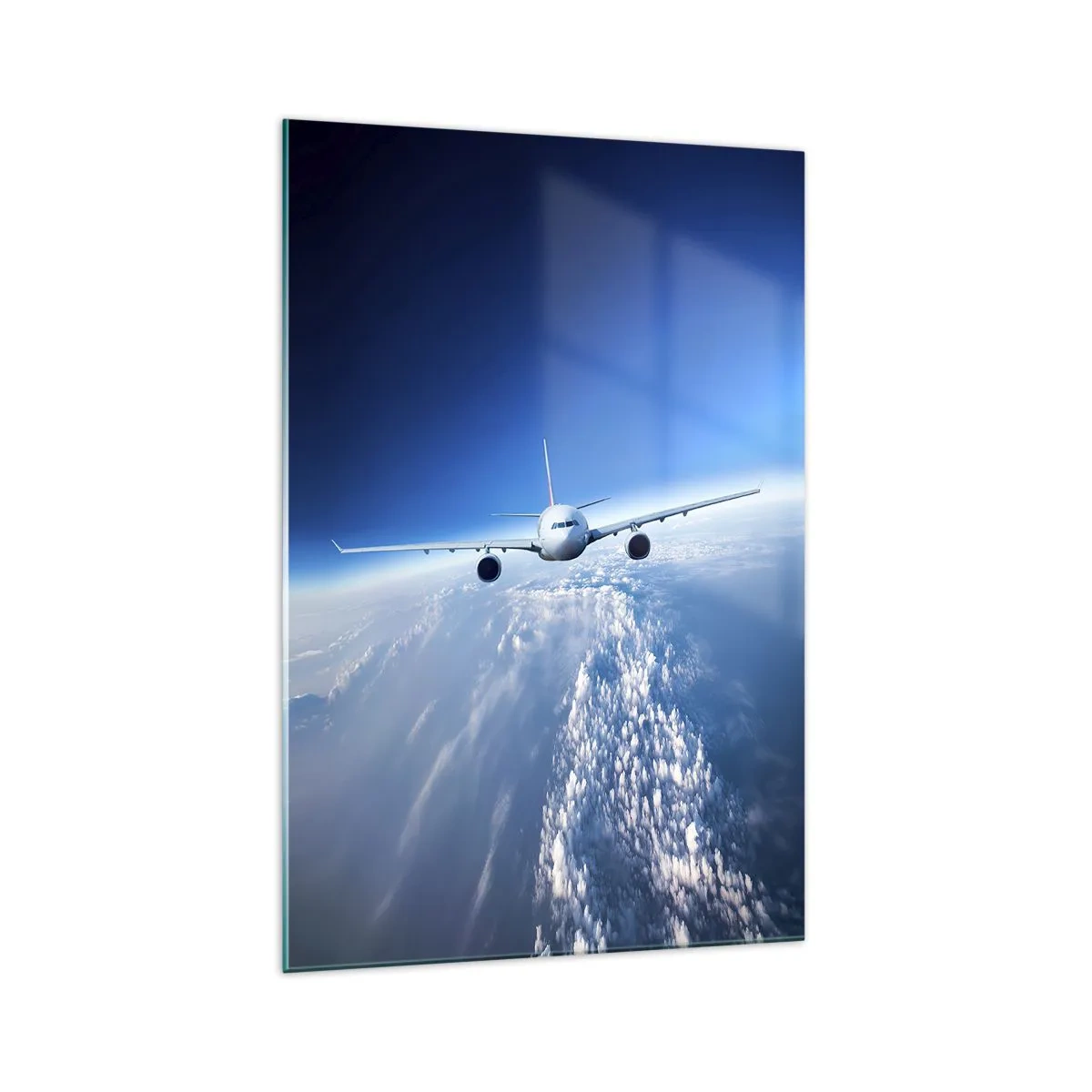 Glasbild - Bild auf glas - Ein Flugzeug fliegt über den Wolken vor blauem Himmel - 70x100cm - Ich fliege, weil ich es kann - Moderne Wanddekoration für Wohnzimmer und Schlafzimmer ARTTOR