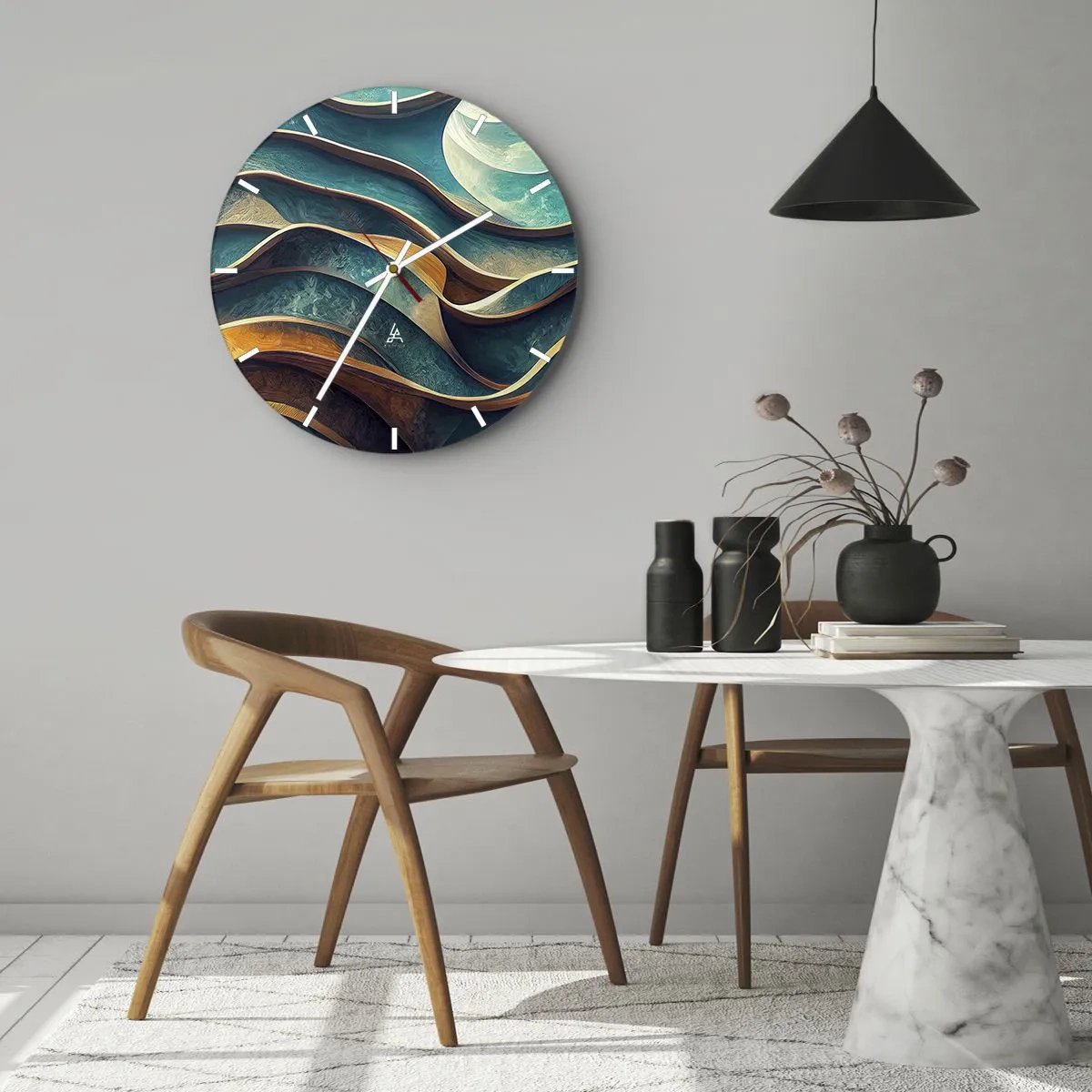 Wanduhr - Glasuhr - Blaue Mäander - 40x40 cm