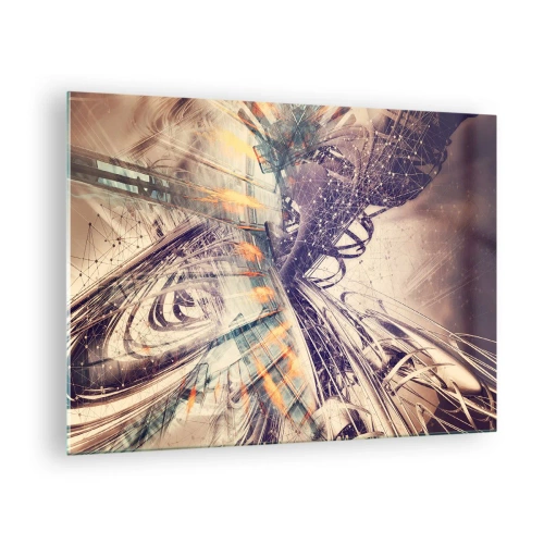 Glasbild - Bild auf glas - Abstrakte Komposition mit dynamischen Linien und Farben - 70x50cm - In großer Eile - Moderne Wanddekoration für Wohnzimmer und Schlafzimmer ARTTOR