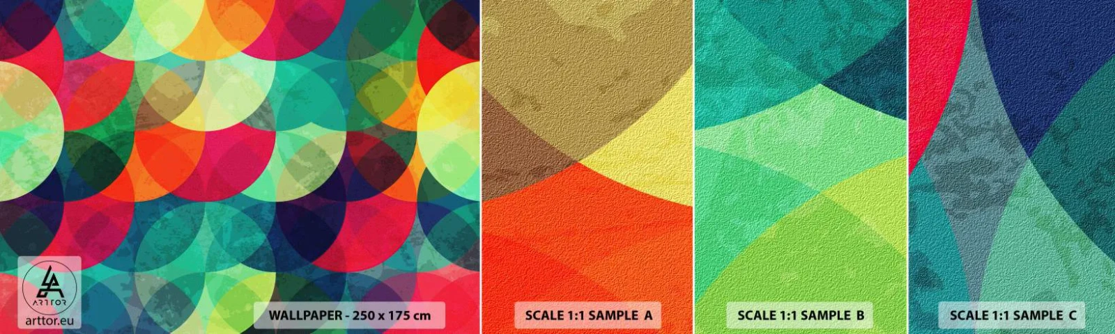 Fototapetenmuster Standard Eco - Aufstieg zum Regenbogen - Abstraktion, Stück, Bunte Kreise - 100x30 cm