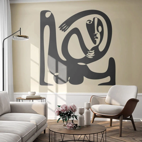 Fototapete Standard Eco - Abstrakte Silhouette einer Figur auf beigem Hintergrund - 100x70cm - Fast wie Picasso - Moderne Wanddekoration für Wohnzimmer und Schlafzimmer ARTTOR