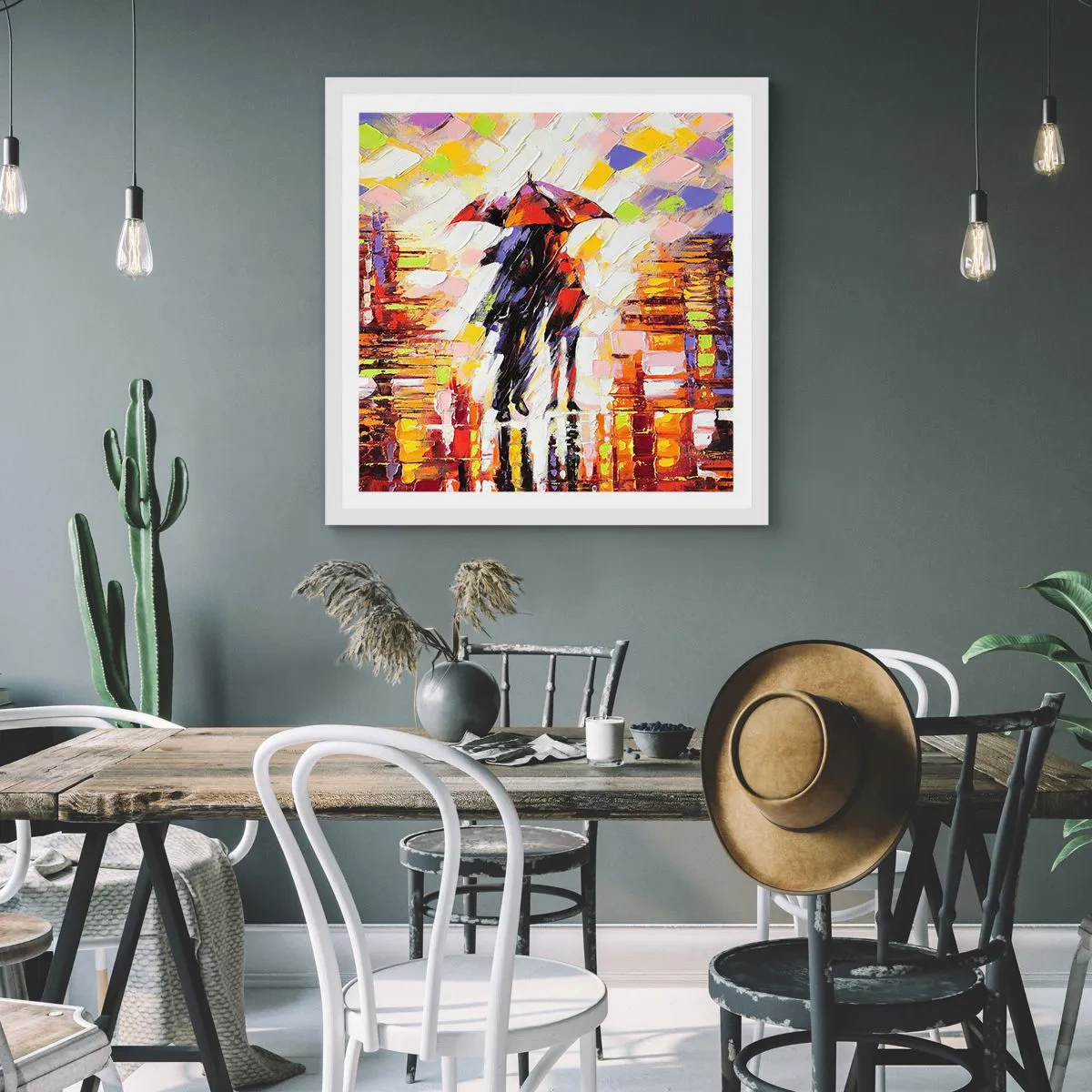 Poster in einem weißen Rahmen - Gemeinsam durch die Nacht und den Regen - 30x30 cm