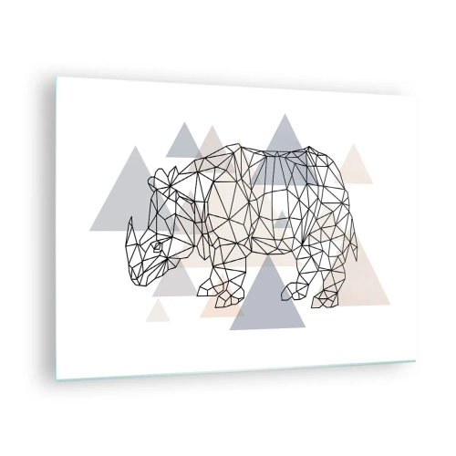 Glasbild - Bild auf glas - Geometrische Zeichnung eines Nashorns auf hellem Hintergrund - 70x50cm - Struktur der Stärke - Moderne Wanddekoration für Wohnzimmer und Schlafzimmer ARTTOR