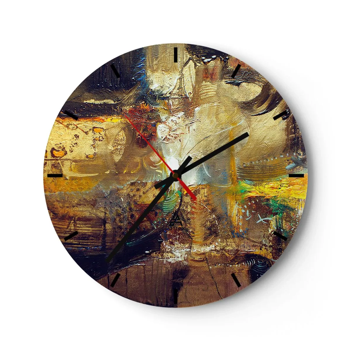 Wanduhr - Glasuhr - Eine abstrakte Komposition in Gold-, Braun- und Blautönen. - 30x30cm - Kalt, wärmer, heiß - Moderne Wanddekoration für Wohnzimmer, Küche und Schlafzimmer ARTTOR