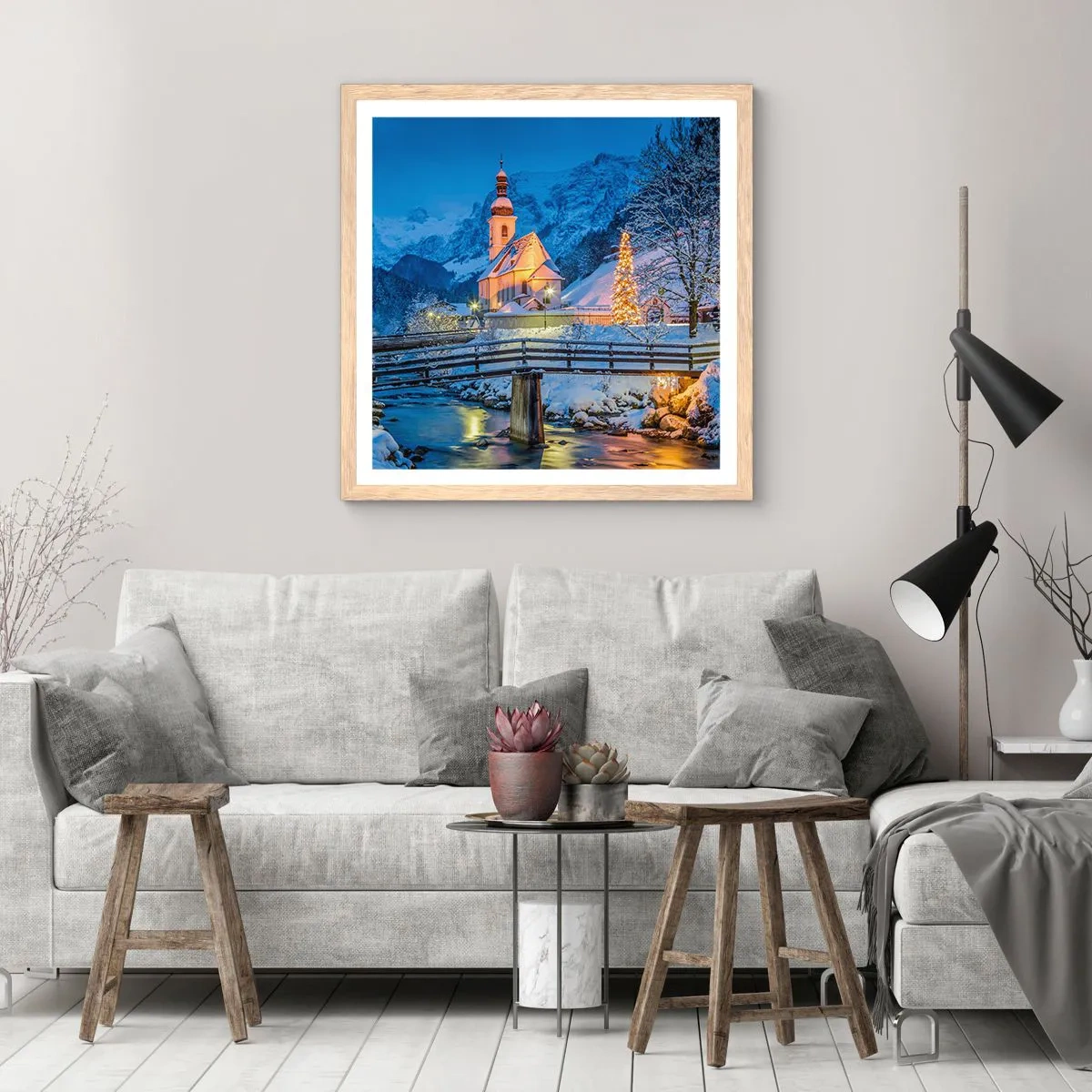 Poster in einem Rahmen aus heller Eiche - Weihnachtsgeist - 30x30 cm