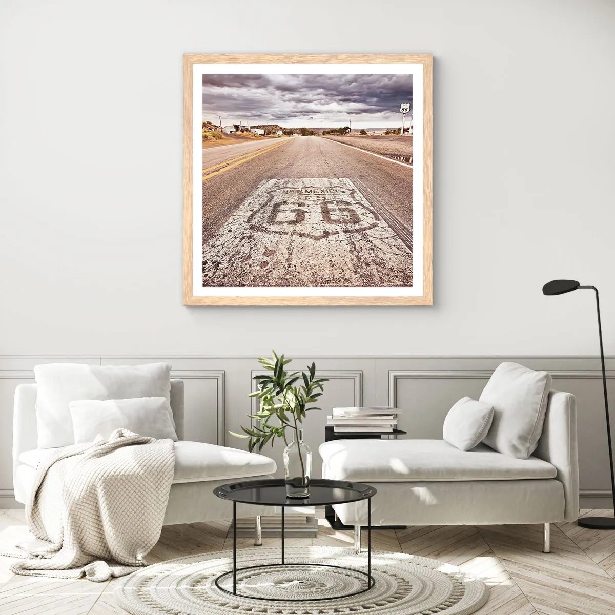 Poster in einem Rahmen aus heller Eiche - Mother Road - eine amerikanische Legende - 50x50 cm