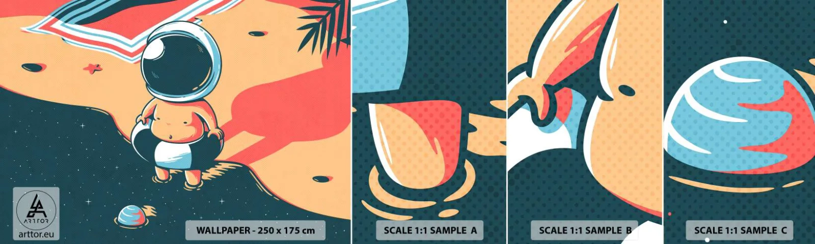 Fototapetenmuster Standard Eco - Aus einer anderen Perspektive - Abstraktion, Strand, Astronaut - 100x30 cm