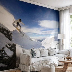 Selbstklebende Fototapete Deluxe Sticker - Freiheit ohne Grenzen - Snowboarden, Landschaft, Berge - 100x70 cm