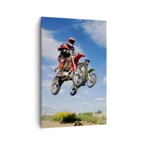 Bild auf Leinwand - Leinwandbild - Fahrer auf Motocross-Motorrädern in der Luft während eines Sprunges - 80x120cm - Himmelssprung - Moderne Wanddekoration für Wohnzimmer und Schlafzimmer ARTTOR