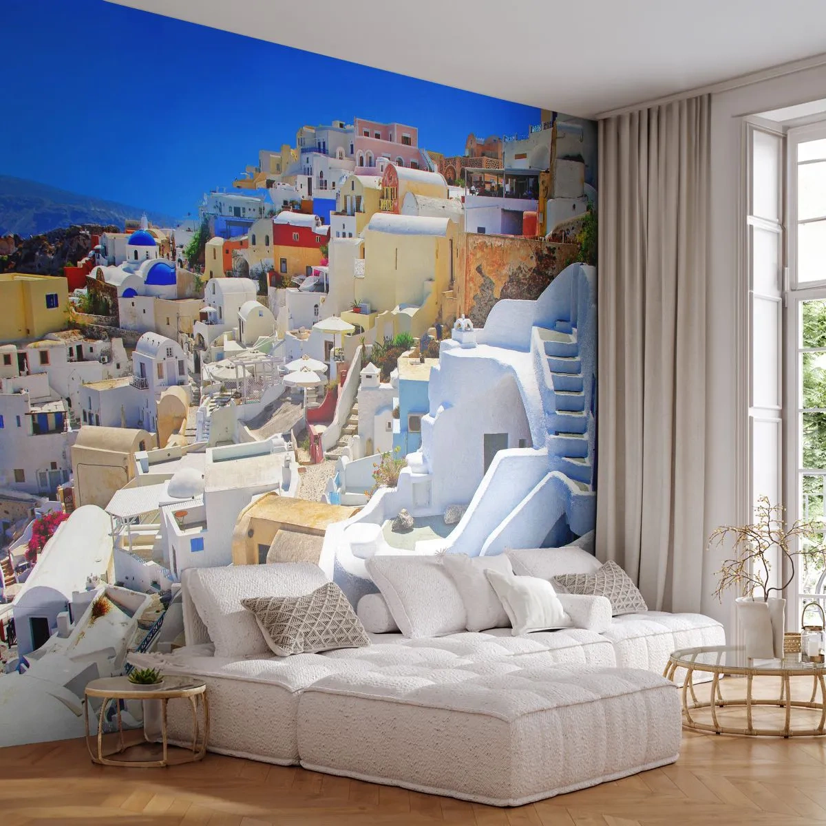 Fototapete Premium Canvas - Der Traum vom griechischen Sommer - Die Architektur, Landschaft, Santorin - 250x175 cm