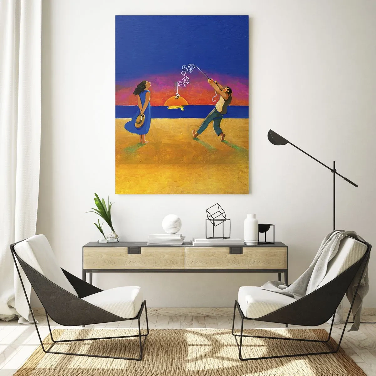 Glasbild - Bild auf glas - Bunte Zusammenfassung eines Paares am Strand bei Sonnenuntergang - 50x70cm - Mehr als ein Sternchen vom Himmel - Moderne Wanddekoration für Wohnzimmer und Schlafzimmer ARTTOR
