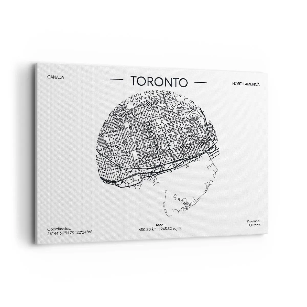 Bild auf Leinwand - Leinwandbild - Eine Karte von Toronto im minimalistischen Schwarz-Weiß-Stil - 100x70cm - Anatomie von Toronto - Moderne Wanddekoration für Wohnzimmer und Schlafzimmer ARTTOR