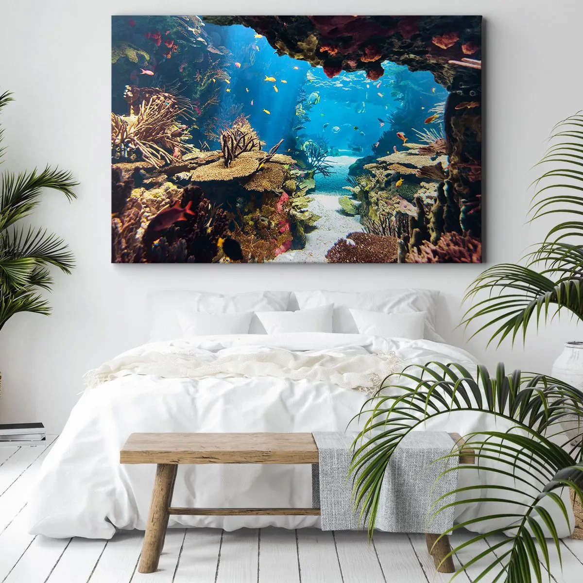 Bild auf Leinwand - Leinwandbild - Unterwasserwelt mit Korallenriff und Fischen - 70x50cm - Du hast es noch nicht einmal geträumt - Moderne Wanddekoration für Wohnzimmer und Schlafzimmer ARTTOR