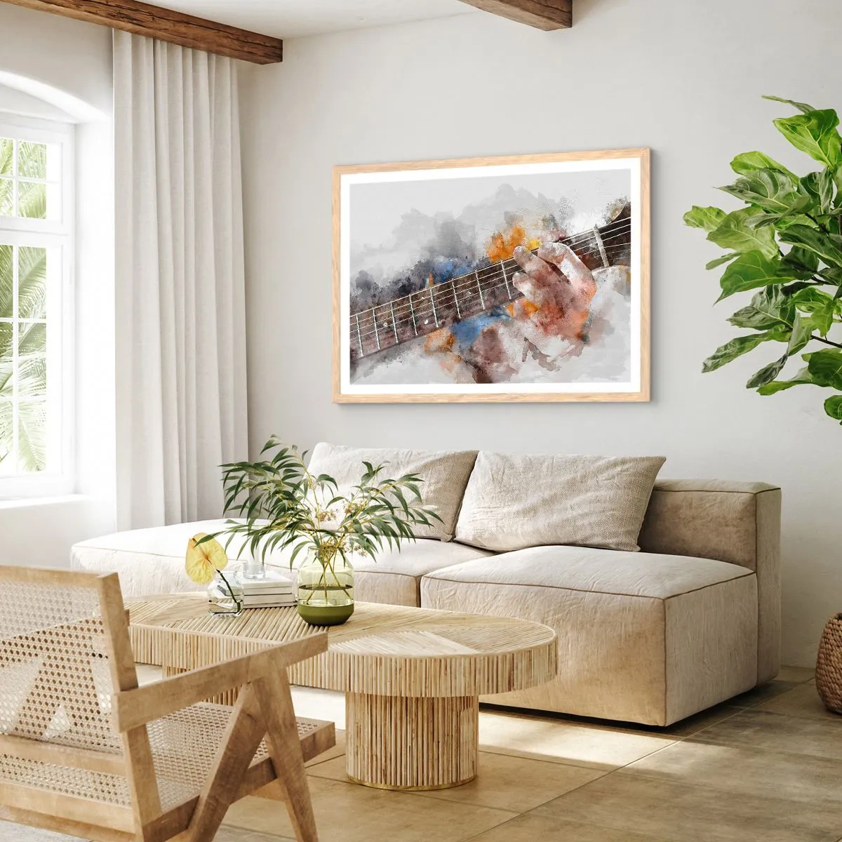 Poster in einem Rahmen aus heller Eiche - Poesie zwischen den Saiten - 50x40 cm