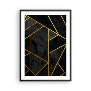 Poster in einem schwarzem Rahmen - Geometrische Muster in Gold auf schwarzem Hintergrund - 50x70cm - Dunkelheit und Glanz - Moderne Wanddekoration für Wohnzimmer und Schlafzimmer ARTTOR