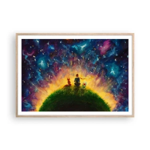 Poster in einem Rahmen aus heller Eiche - Liebe und Freundschaft - die ganze Welt - 100x70 cm