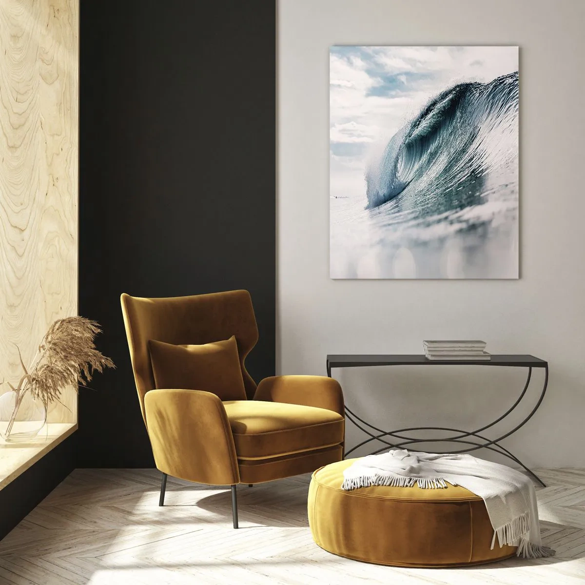 Glasbild - Bild auf glas - Eine kraftvolle Meereswelle in den Strahlen der Sonne - 50x70cm - Wasserspitze - Moderne Wanddekoration für Wohnzimmer und Schlafzimmer ARTTOR