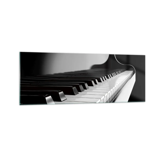 Glasbild - Bild auf glas - Klaviertasten in einer eleganten Schwarz-Weiß-Aufnahme - 140x50cm - Harmonie von Formen und Farben - Moderne Wanddekoration für Wohnzimmer und Schlafzimmer ARTTOR
