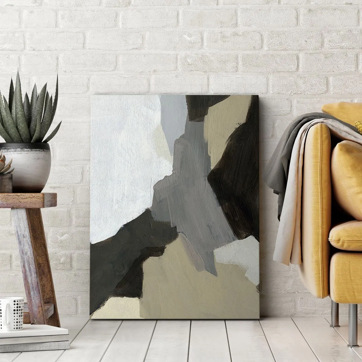 Bild auf Leinwand - Leinwandbild - Abstrakte Formen in Beige-, Braun- und Grautönen - 50x70cm - Abstraktion: Scheideweg des Graus - Moderne Wanddekoration für Wohnzimmer und Schlafzimmer ARTTOR