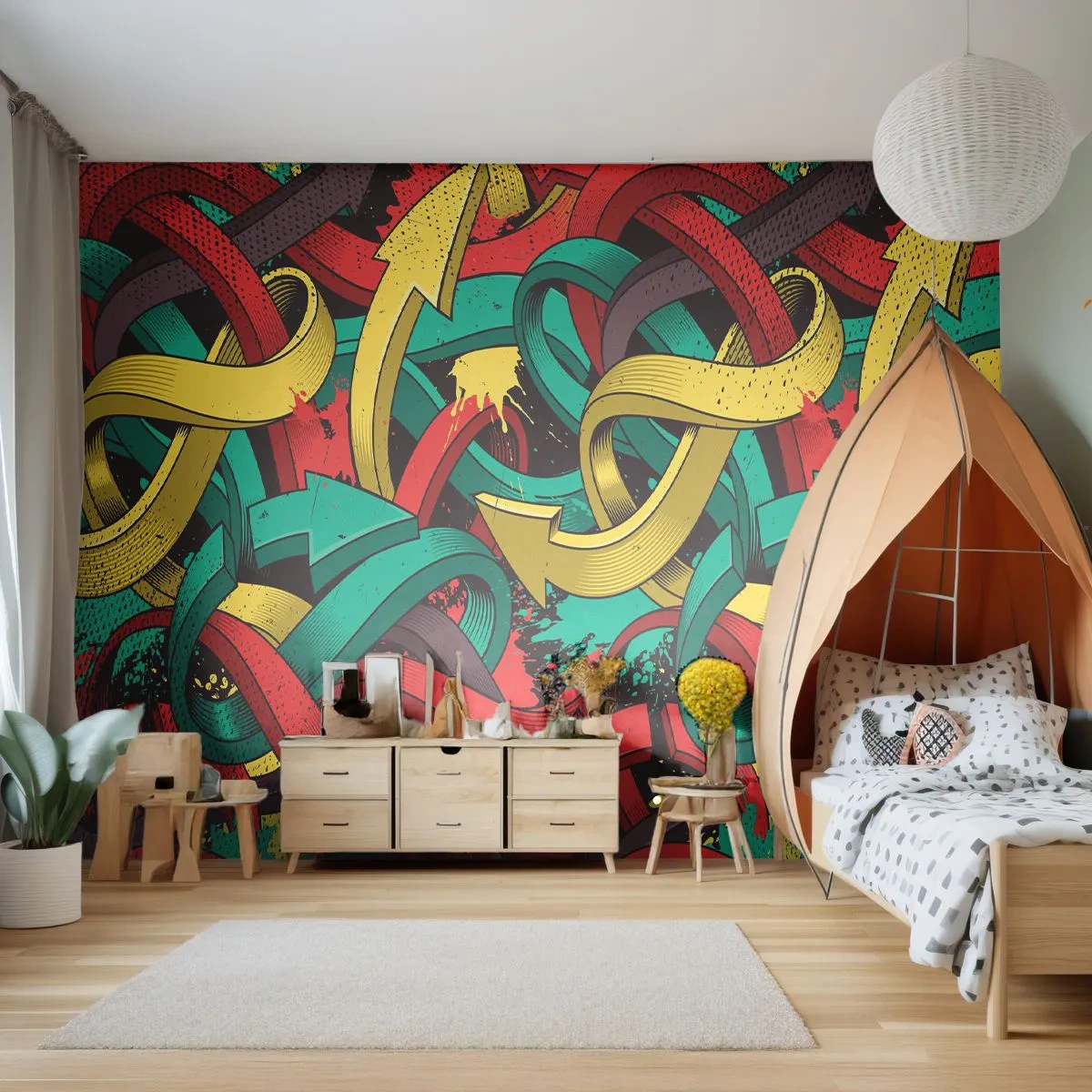 Fototapete Premium Canvas - Abstrakte Pfeile in leuchtenden Farben schaffen Chaos - 100x70cm - Welcher Weg zum Ziel? - Moderne Wanddekoration für Wohnzimmer und Schlafzimmer ARTTOR